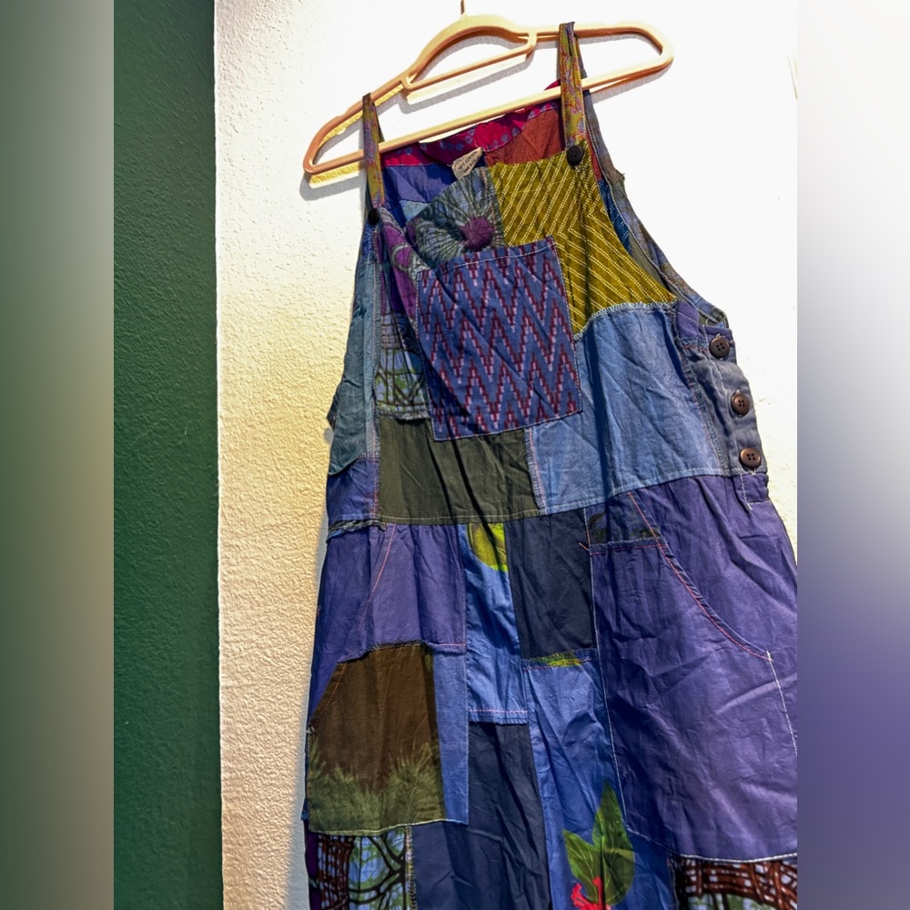 Ashley Taylor Patchwork Overalls Jumpsuit Boho Hippie One Size 100% Cotton NWT - Picture 9 of 9